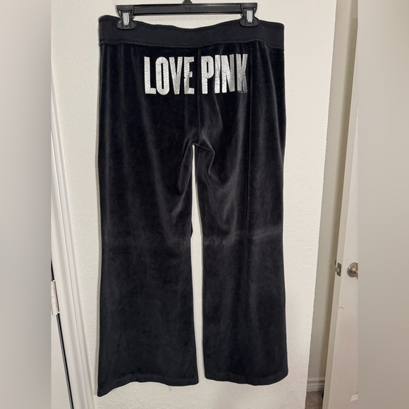 Victoria’s Secret Pink Velour Flare Pants Womens M Sequin Heart Y2K RARE Love - Picture 7 of 8